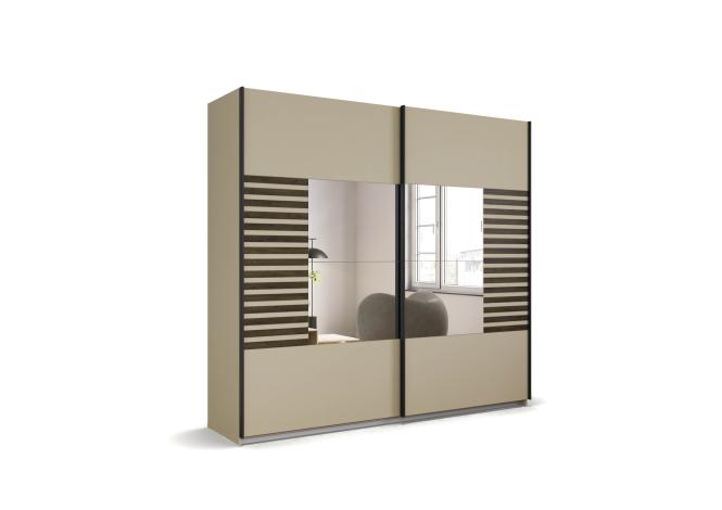 Schwebetürenschrank mit Spiegel 226 cm breit BAREA Champagner / Atlantic Dunkeleiche