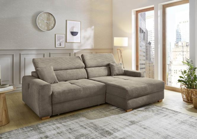 Ecksofa elektrisch ausfahrbar inkl. USB-A+C Anschluss Cord taupe ca. 277 x 187 cm