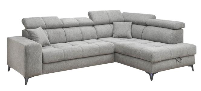 Sofa U-Form elektrisch ausfahrbar mit Schlaffunktion und Bettkasten 282 x 198 cm Grau Sibeal