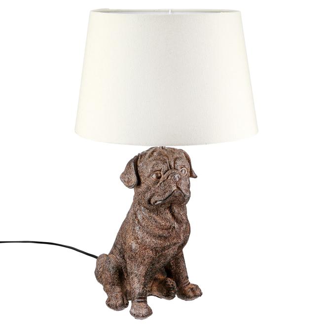 Tischleuchte Design Figur Hund Mops 52 cm hoch Braun
