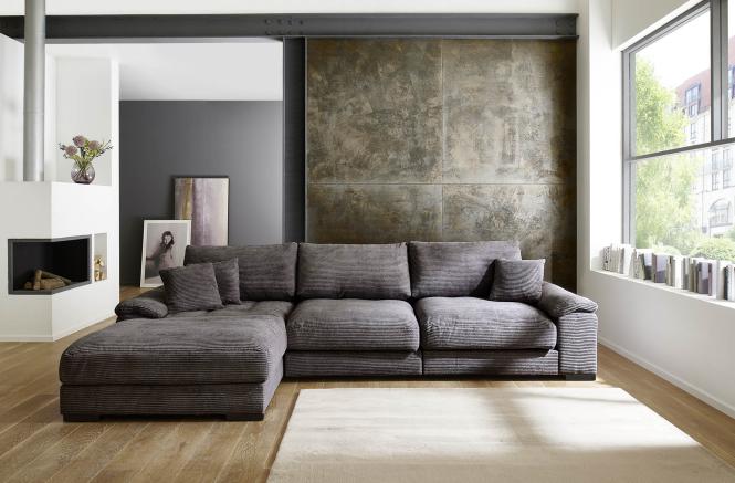 Wohnlandschaft Ecksofa Cord Grau 177 x 323 cm ANGEL