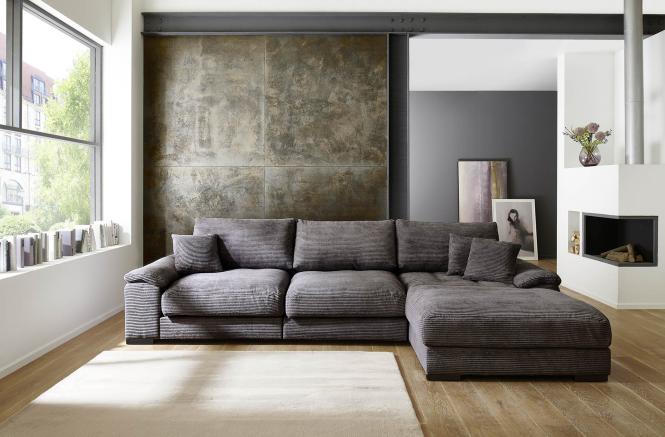 Wohnlandschaft Ecksofa Cord Grau 323 x 177 cm ANGEL