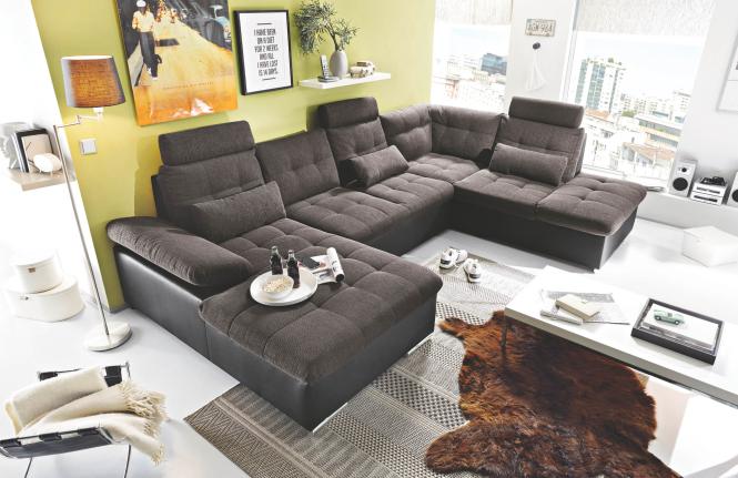 Wohnlandschaft U-Form mit Schlaffunktion und Bettkasten 324 x 218 cm Schwarz Josef