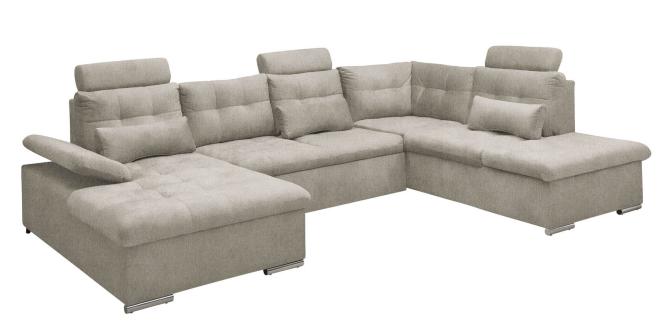 Wohnlandschaft U-Form mit Schlaffunktion und Bettkasten 324 x 218 cm Stone Mika