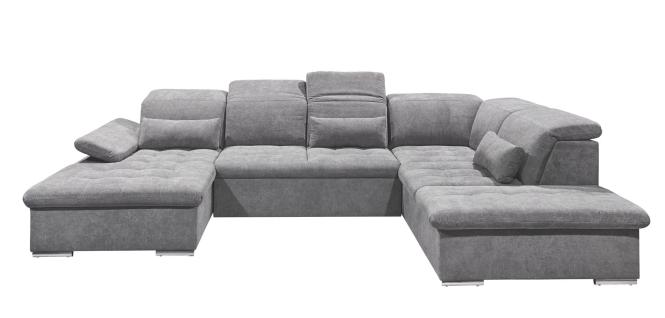 Wohnlandschaft U-Form mit Schlaffunktion und Bettkasten 340 x 240 cm Dunkelgrau Dimitri