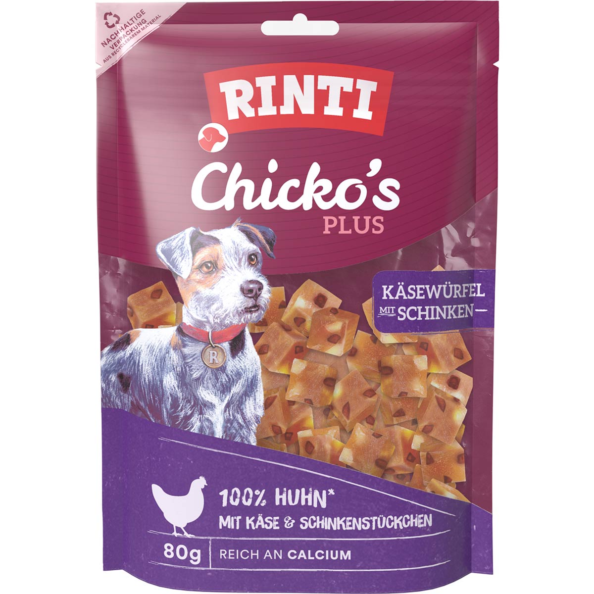 RINTI Chicko's Plus Käsewürfel mit Schinken 80 g