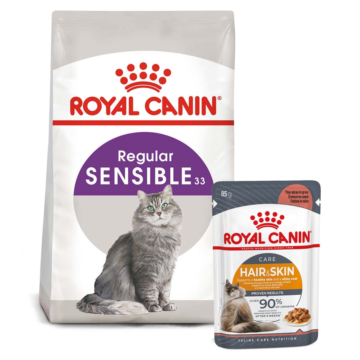 ROYAL CANIN SENSIBLE Trockenfutter 10kg + INTENSE BEAUTY Nassfutter 48x85g