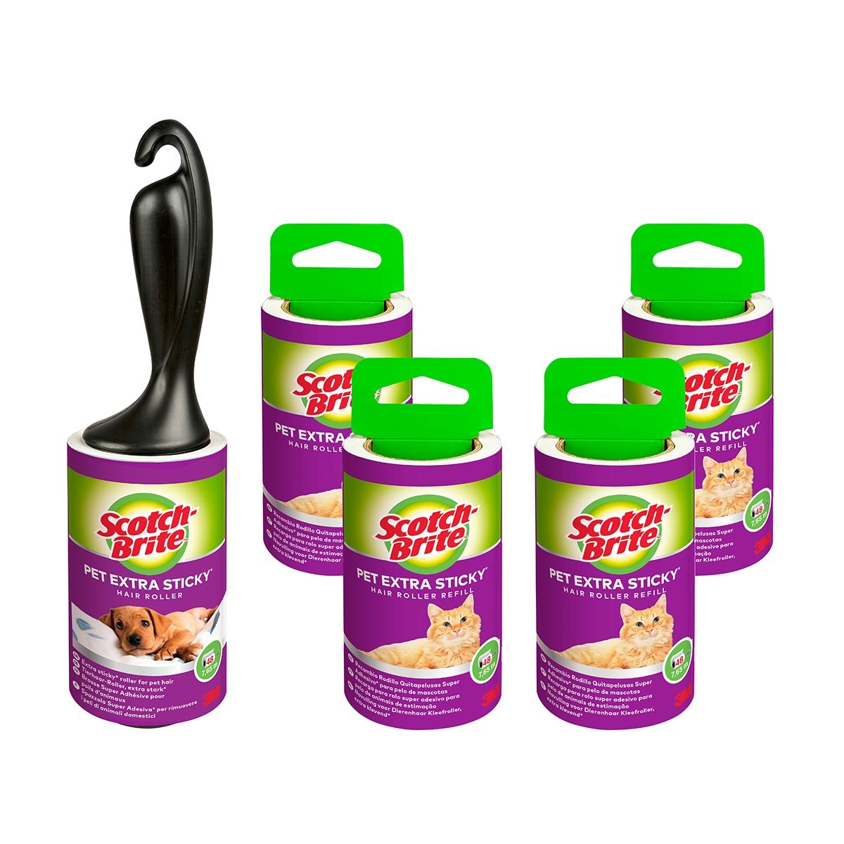 Scotch-Brite Tierhaar-Roller mit 4 Ersatzrollen