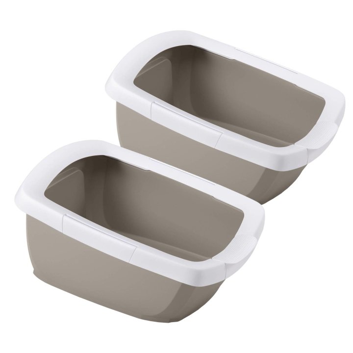 2er Sparpack Katzentoilette Schalentoilette mit abnehmbarem Rand weiss-grau (17,49 € pro 1 Stück)